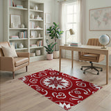 Ornate Snowflake Medallion Red Area Rug