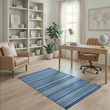 Navy Blue and White Striped Coastal Rug