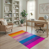 Geometric Modern Horizontal Stripe Vibrant Multi-Color Horizontal Stripe Area Rug