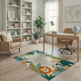 Cute Jungle Animals Area Rug with Lion Giraffe Elephant