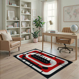 ODIKA Modern Abstract Washable Red & Black Geometric Area Rug - Non-Slip & Low Pile