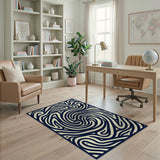 Blue and Teal Navy Swirl Abstract Area Rug