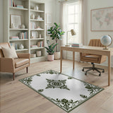 Ornate Green Foliage Frame Area Rug