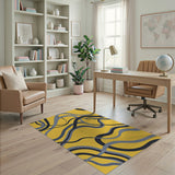 Vibrant Yellow Abstract Swirl Area Rug