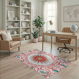 Ornate Red Starburst Floral Persian Area Rug
