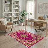 Ornate Magenta Medallion Persian Rug