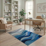 Modern Blue Wave Area Rug