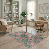 Blush Pink Sage Green Floral Mandala Area Rug