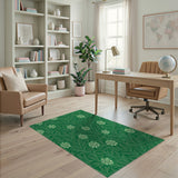 Lush Green Floral Line Art Area Rug