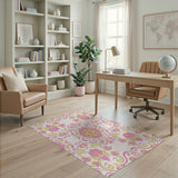 Pink Gold Ornate Floral Damask Rug