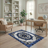 Blue and Teal Blue Persian Medallion Area Rug
