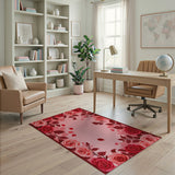 Blush Pink Red Rose Border Area Rug