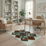 Teal Geometric Lightning Storm Farm Rug