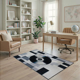 Vinyl Record Geometric Black White Area Rug