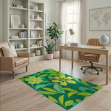 Vibrant Green Floral Leaf Area Rug