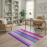 Vibrant Purple Pink Blue Striped Tufted Rug