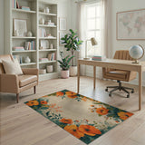 Vintage Orange Poppy Floral Rug