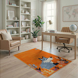 Cute Blue Fox Orange Kids Area Rug