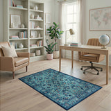 Blue and Teal Blue Persian Floral Medallion Rug