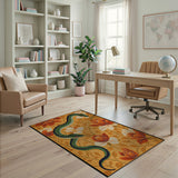Green Snakes Orange Peonies Floral Area Rug