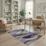 Purple Grey Layered Wave Abstract Area Rug