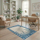 Blue Floral Engraved Border Area Rug
