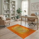 Vibrant Orange Sunburst Geometric Area Rug