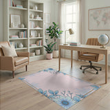 Blue Floral Frame Pink Area Rug