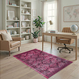 Vibrant Pink Persian Area Rug with Black Geometric Motifs