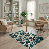 Teal Vine Leaf Pattern Area Rug
