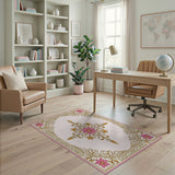 Pink Floral Medallion Persian Area Rug