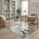 ODIKA Watercolor Bunny and Wildflower Washable Nursery Rug - Low Pile Non-Slip