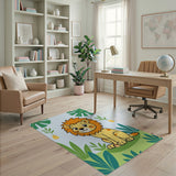 Cute Cartoon Lion Jungle Kids Area Rug