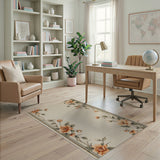 Peach Blossom Floral Beige Runner Rug