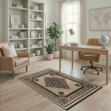 Elegant Beige Persian Area Rug with Intricate Black Motifs