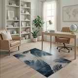 Blue and Teal Teal Palm Frond Area Rug