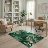 Coastal Beach Green Lush Green Palm Leaf Area Rug