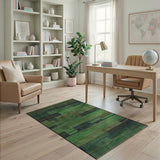Green Geometric Striped Area Rug