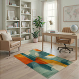 Vibrant Geometric Orange Teal Area Rug