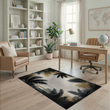 Grey Palm Silhouette City Skyline Area Rug