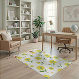 Playful Sunflower Cartoon Girl Yellow Area Rug