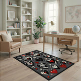 Whimsical Hearts Black White Area Rug