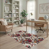 Red Rose Orange Bloom Floral Vintage Rug