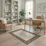 Ornate Floral Border Cream Area Rug