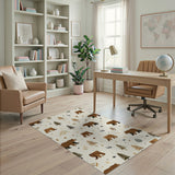 Whimsical Brown Bear Woodland Pattern Area Rug