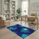 Cosmic Teal Nebula Starry Area Rug