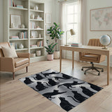 Black Cat Silhouette Metallic Grey Area Rug