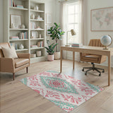Pink Teal Floral Medallion Area Rug