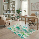 Teal Green Leaves Pattern Area Rug