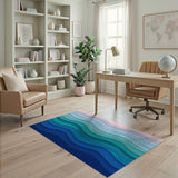Ombre Blue Teal Wavy Layered Rug